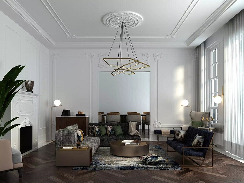 طراحی نورپردازی اتاق نشیمن با چراغ سقفی مدرن